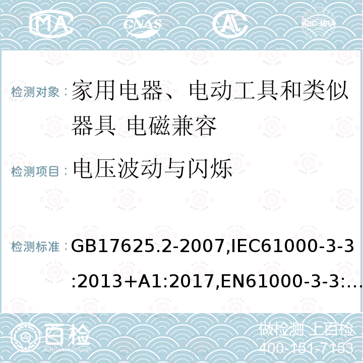 电压波动与闪烁 电磁兼容 限值 对额定电流不大于16A的设备在低压供电系统中产生的电压波动和闪烁的限值