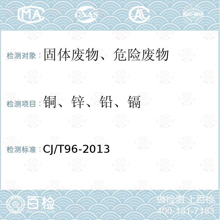 铜、锌、铅、镉 生活垃圾化学特性通用检测方法（10.1 镉 火焰原子吸收分光光度法）