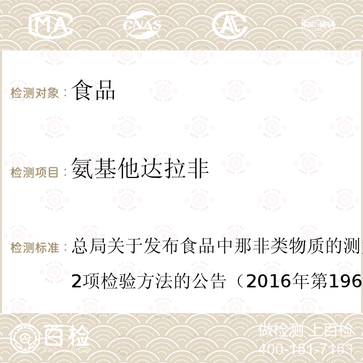 氨基他达拉非 总局关于发布食品中那非类物质的测定和小麦粉中硫脲的测定2项检验方法的公告（2016年第196号）