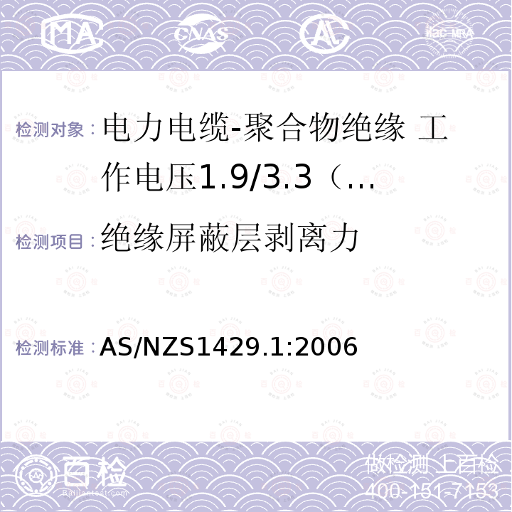 绝缘屏蔽层剥离力 电力电缆-聚合物绝缘 第1部分：工作电压1.9/3.3（3.6）kV到19/33（36）kV