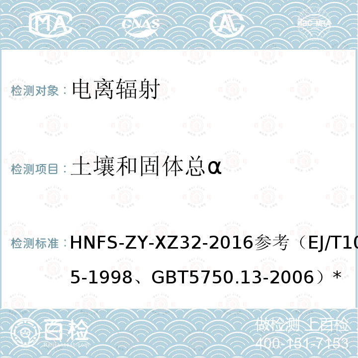 土壤和固体总α HNFS-ZY-XZ32-2016参考（EJ/T1075-1998、GBT5750.13-2006）* 土壤和固体中总α厚样法测量实施细则