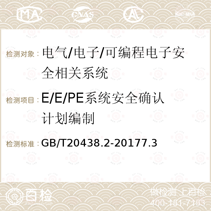 E/E/PE系统安全确认计划编制 GB/T 20438.3-2017 电气/电子/可编程电子安全相关系统的功能安全 第3部分：软件要求