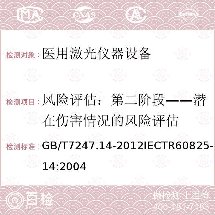 风险评估：第二阶段——潜在伤害情况的风险评估 激光产品的安全 第14部分：用户指南