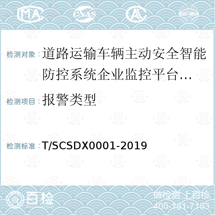 报警类型 道路运输车辆主动安全智能防控系统
技术规范 第1部分：企业监控平台（试行）