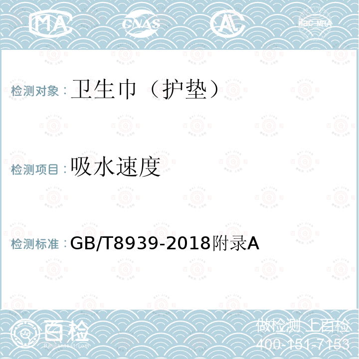 吸水速度 衛生巾（護墊）