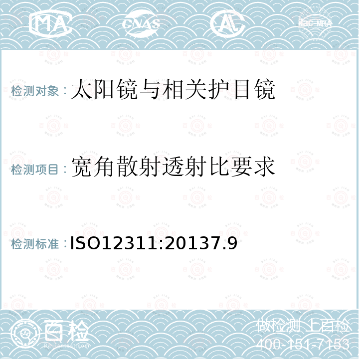 宽角散射透射比要求 个体防护装备 太阳镜与相关护目镜测试方法