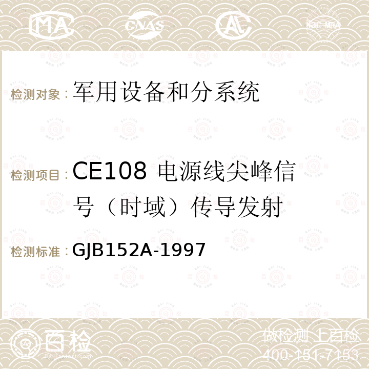 CE108 电源线尖峰信号（时域）传导发射 军用设备和分系统电磁发射和敏感度测量