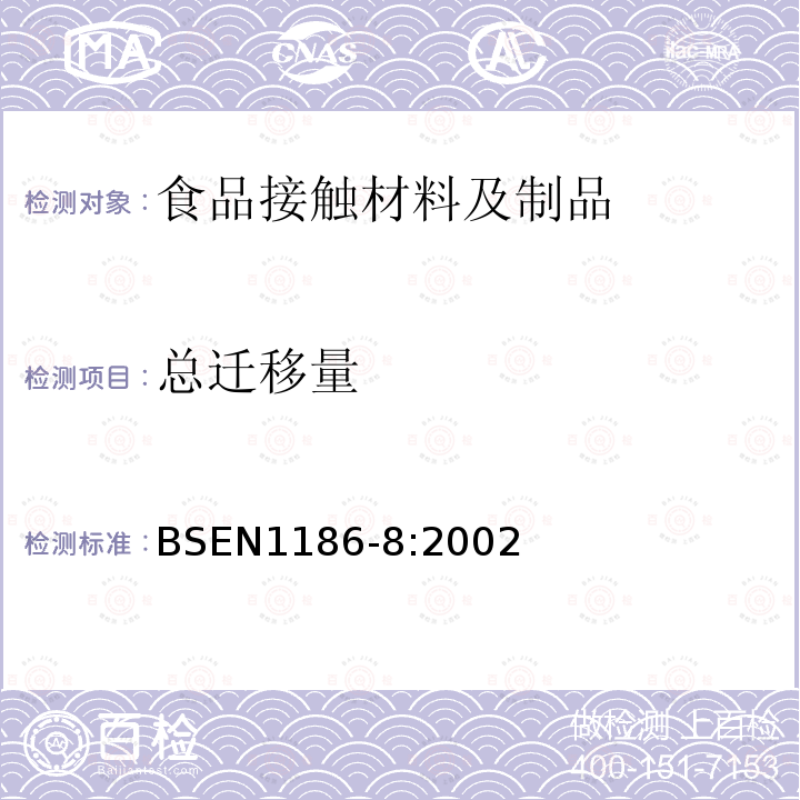 总迁移量 食品接触的材料和物品 塑料 第8部分 总迁移到橄榄油中的物品充填试验方法