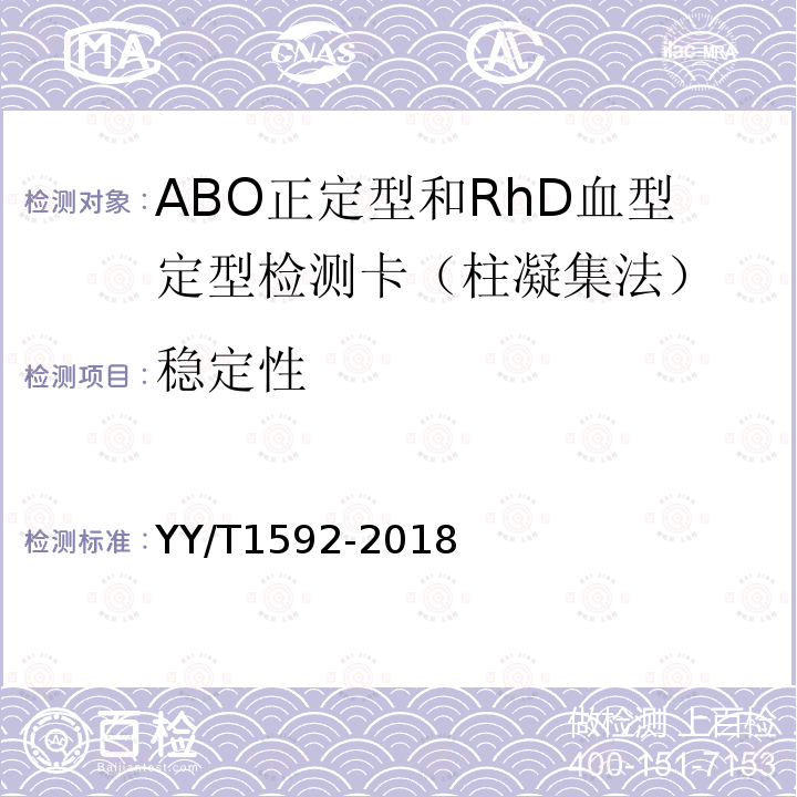 稳定性 ABO正定型和RhD血型定型检测卡（柱凝集法）