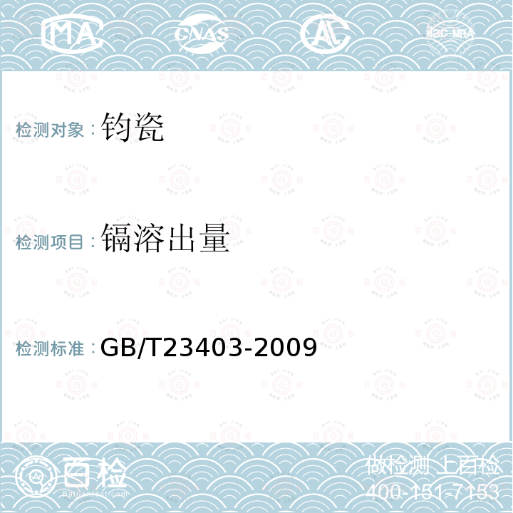 镉溶出量 GB/T 23403-2009 地理标志产品 钧瓷