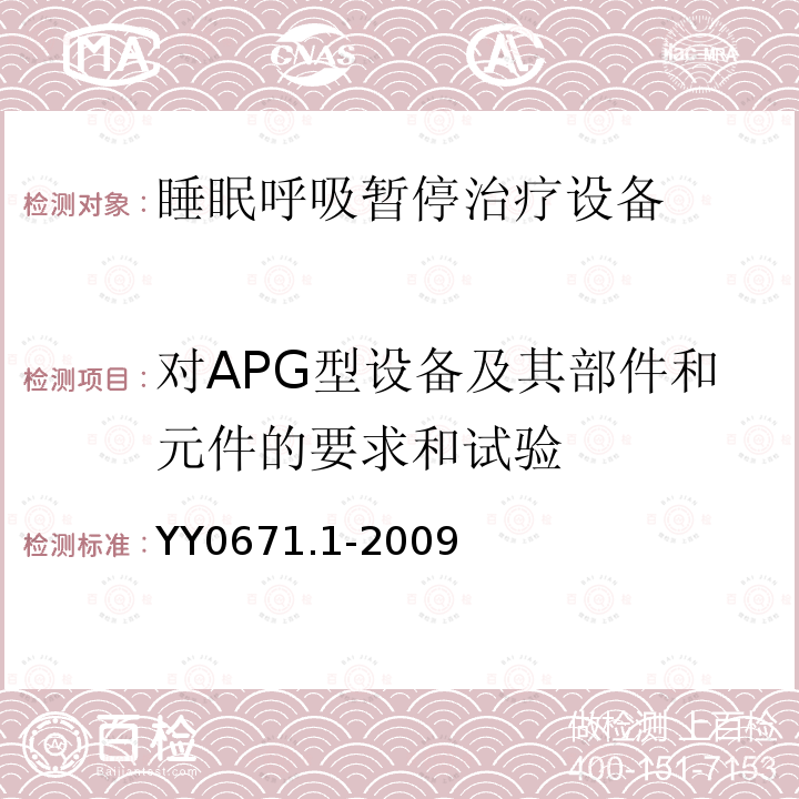 对APG型设备及其部件和元件的要求和试验 YY 0671.1-2009 睡眠呼吸暂停治疗 第1部分:睡眠呼吸暂停治疗设备