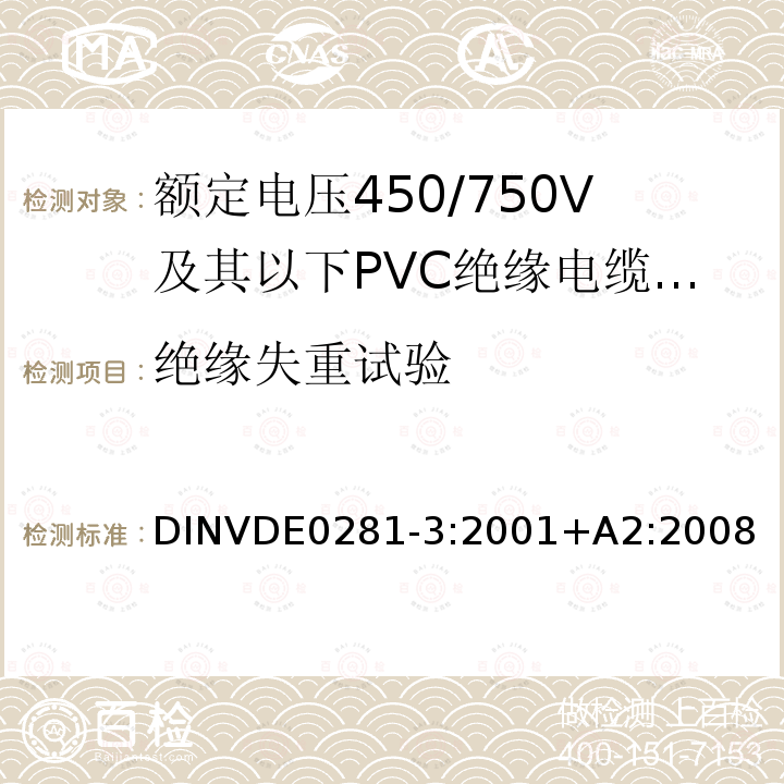 绝缘失重试验 额定电压450/750V及以下聚氯乙烯绝缘电缆 第3部分：固定布线用无护套电缆