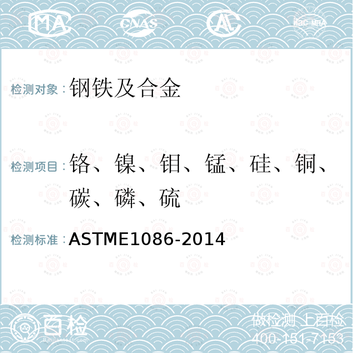 铬、镍、钼、锰、硅、铜、碳、磷、硫 采用火花原子发射光谱法分析奥氏体不锈钢的标准试验方法