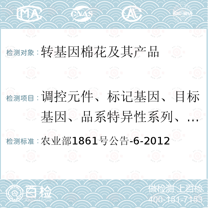 调控元件、标记基因、目标基因、品系特异性系列、构建特异性序列 转基因植物及其产品成分检测 耐除草剂棉花GHB614及其衍生品种定性PCR方法