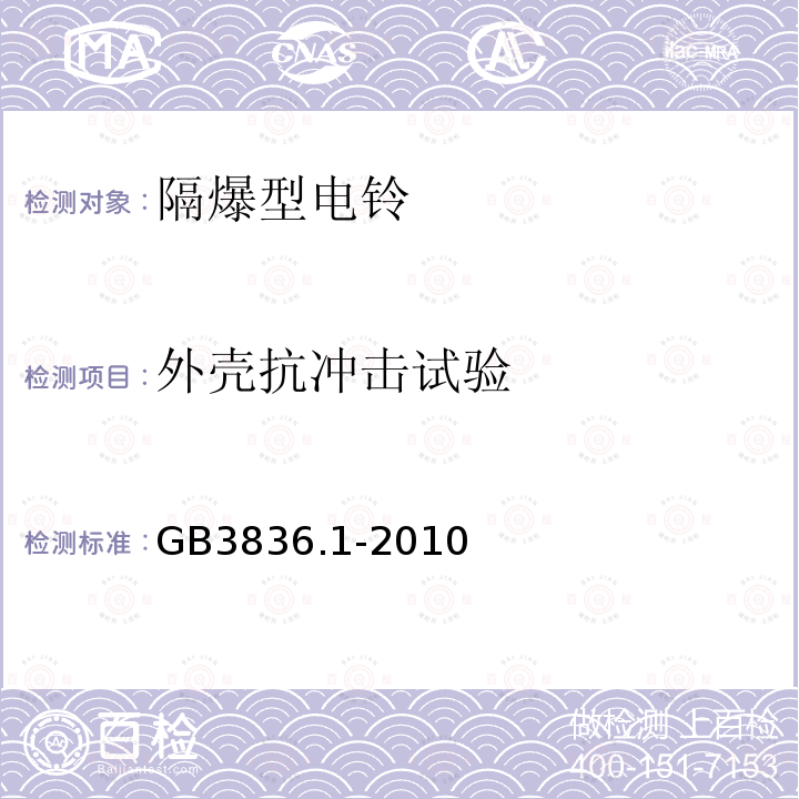 外壳抗冲击试验 爆炸性环境第1部分：设备 通用要求