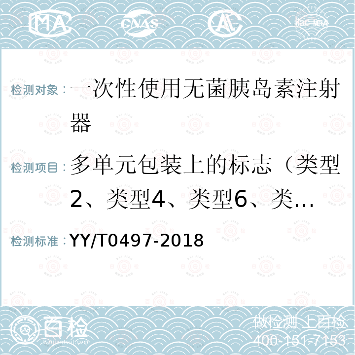 多单元包装上的标志（类型2、类型4、类型6、类型8注射器） 一次性使用无菌胰岛素注射器