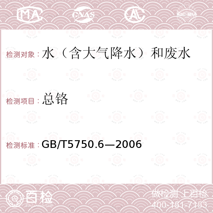 总铬 生活饮用水标准检验方法 金属指标（1.5电感耦合等离子体发射光谱质谱法）