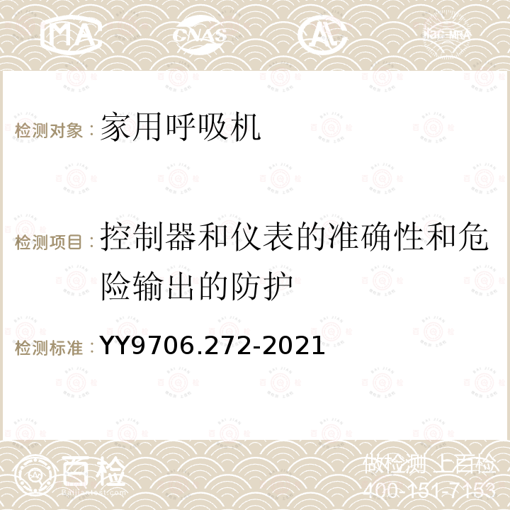 控制器和仪表的准确性和危险输出的防护 医用电气设备 第2-72部分：依赖呼吸机患者使用的家用呼吸机的基本安全和基本性能专用要求