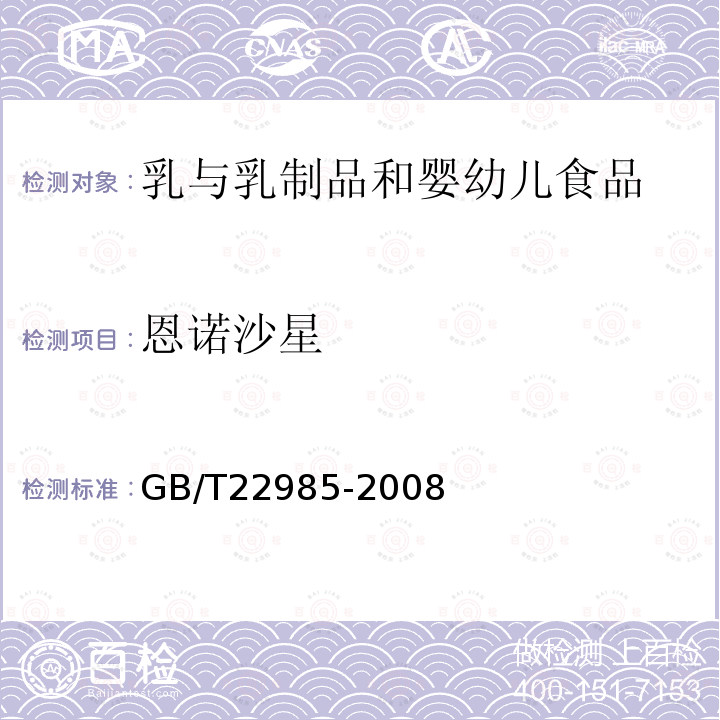 恩诺沙星 牛奶和奶粉中恩诺沙星、达氟沙星、环丙沙星、沙拉沙星、奥比沙星、二氟沙星和麻保沙星残留量的测定 液相色谱-串联质谱