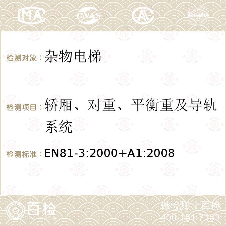 轿厢、对重、平衡重及导轨系统 电梯制造与安装安全规范 第3部分：动力与液压杂物电梯