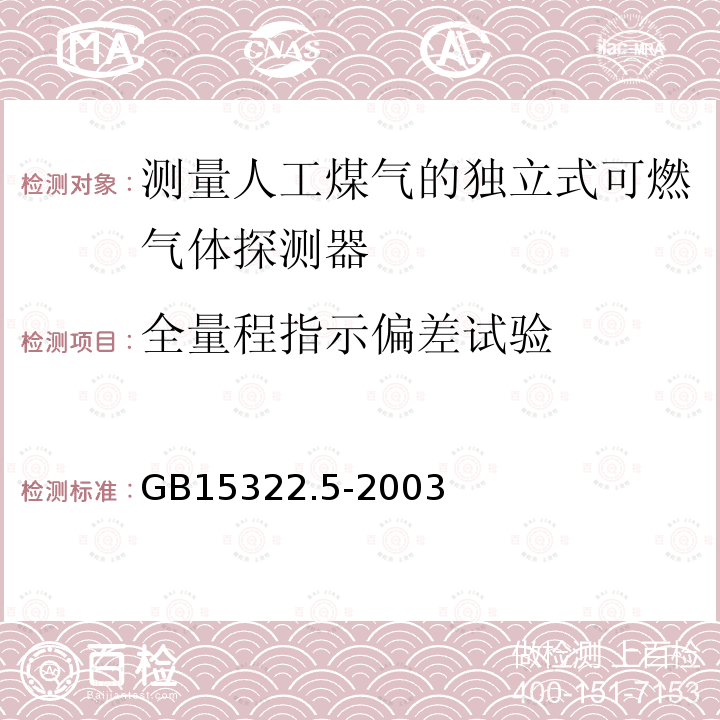 全量程指示偏差试验 可燃气体探测器 第5部分:测量人工煤气的独立式可燃气体探测器