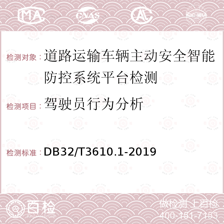 驾驶员行为分析 道路运输车辆主动安全智能防控系统
技术规范 第1部分：平台