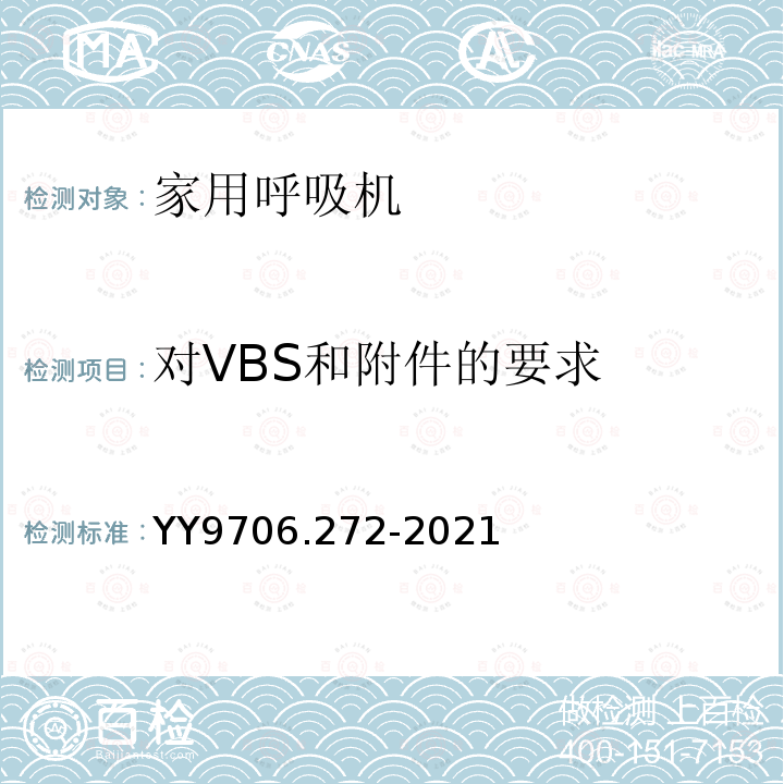 对VBS和附件的要求 医用电气设备 第2-72部分：依赖呼吸机患者使用的家用呼吸机的基本安全和基本性能专用要求