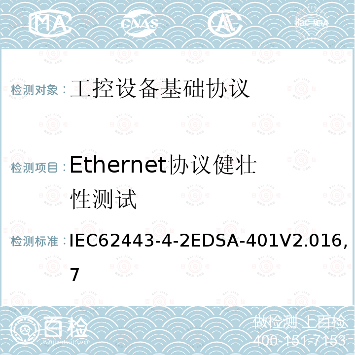 Ethernet协议健壮性测试 国际自动化协会安全合规性学会—嵌入式设备安全保证—两种通用以太网协议实现的健壮性测试