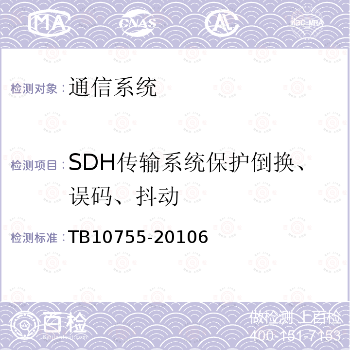 SDH传输系统保护倒换、误码、抖动 高速铁路通信工程施工质量验收标准