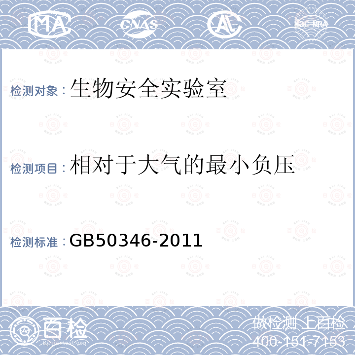 相对于大气的最小负压 生物安全实验室建筑技术规范