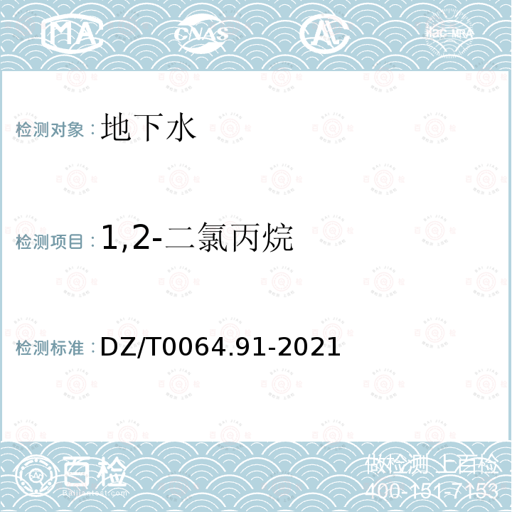 1,2-二氯丙烷 地下水质分析方法 第91部分：二氯甲烷、氯乙烯、1,1-二氯乙烷等24种挥发性卤代烃类化合物的测定 吹扫捕集/气相色谱-质谱法