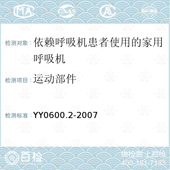 运动部件 医用呼吸机　基本安全和主要性能专用要求　第2部分:依赖呼吸机患者使用的家用呼吸机