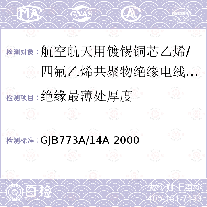 绝缘最薄处厚度 航空航天用镀锡铜芯乙烯/四氟乙烯共聚物绝缘电线电缆详细规范