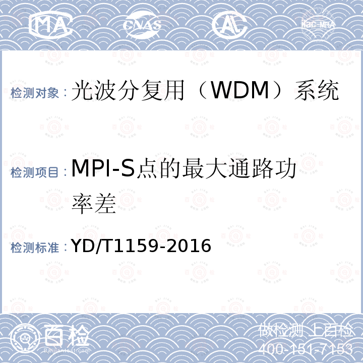 MPI-S点的最大通路功率差 光波分复用（WDM）系统测试方法