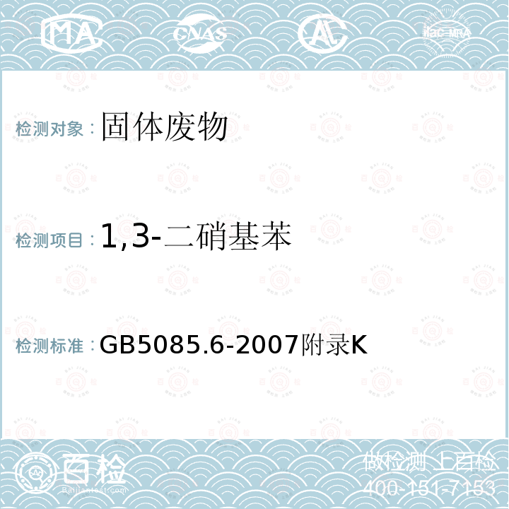 1,3-二硝基苯 危险废物鉴别标准 毒性物质含量鉴别 半挥发性有机化合物的测定 气相色谱/质谱法