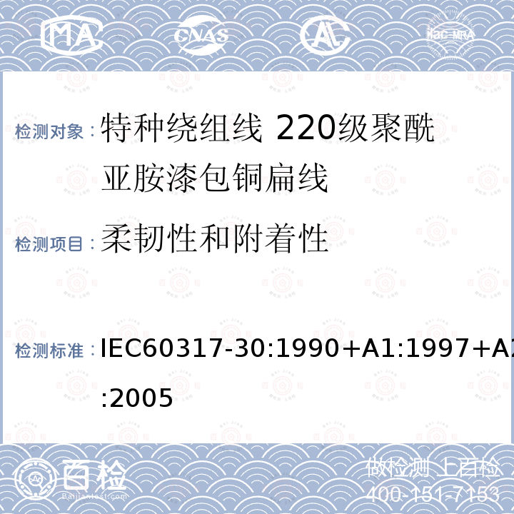 柔韧性和附着性 IEC 60317-30-1990 特种绕组线规范 第30部分:220级聚酰亚胺漆包扁铜线
