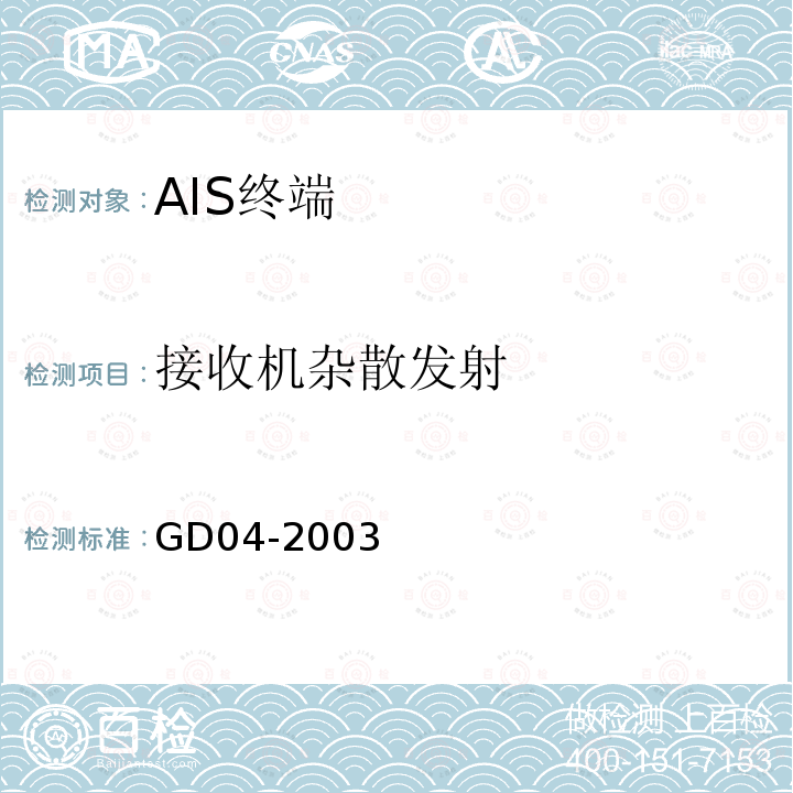 接收机杂散发射 中国船级社GD 04-2003 自动识别系统（AIS）检验指南