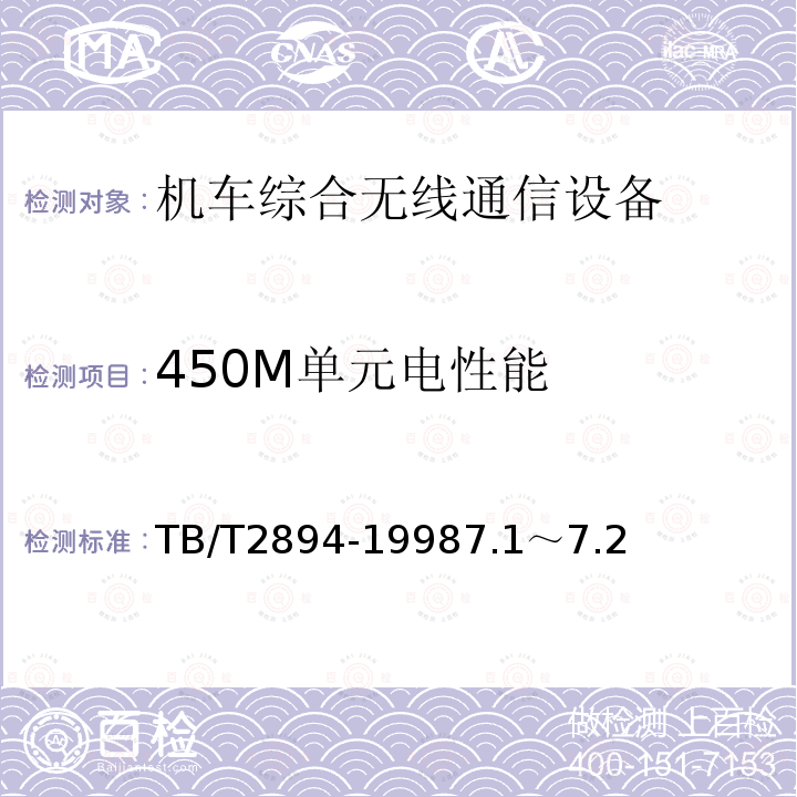 450M单元电性能 450MHz四频组单双工兼容铁路列车无线调度通信设备技术要求和试验方法