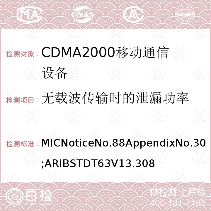 无载波传输时的泄漏功率 用于移动无线通信的CDMA2000(1x EV-DO)陆地移动台