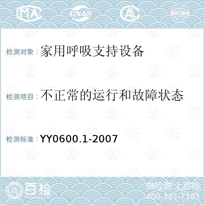 不正常的运行和故障状态 医用呼吸机 基本安全和主要性能专用要求　第1部分:家用呼吸支持设备