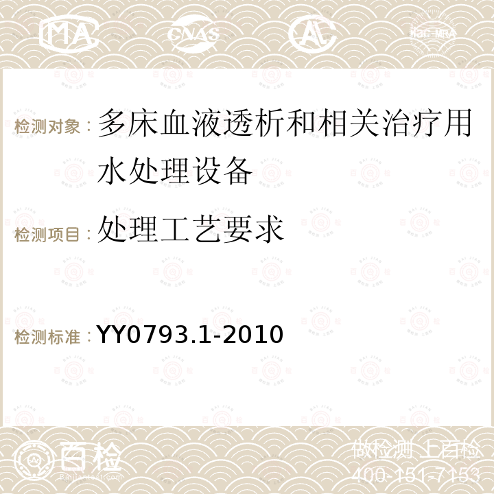 处理工艺要求 血液透析和相关治疗用水处理设备技术要求 第1部分：用于多床透析