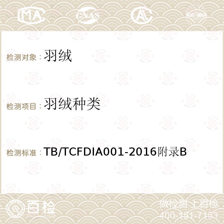 羽绒种类 TB/TCFDIA 001-2016 羽绒分级标准