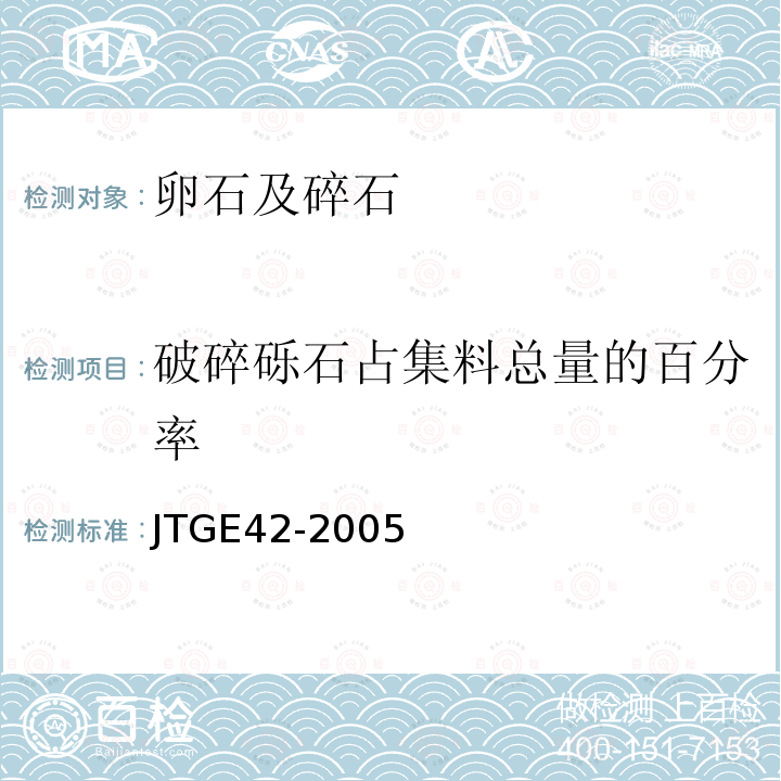 破碎砾石占集料总量的百分率 JTG E42-2005 公路工程集料试验规程