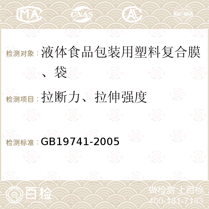 拉断力、拉伸强度 液体食品包装用塑料复合膜、袋