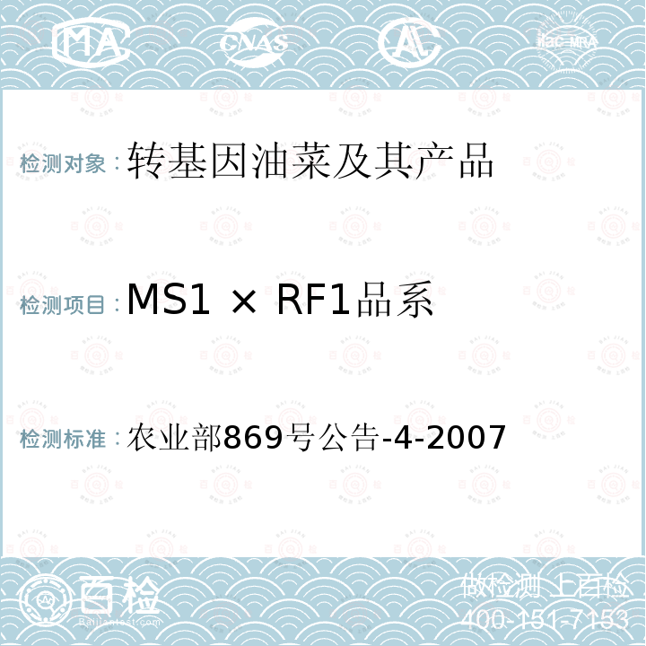 MS1 × RF1品系 转基因植物及其产品成分检测抗除草剂油菜MS1、RF1及其衍生品种定性PCR方法