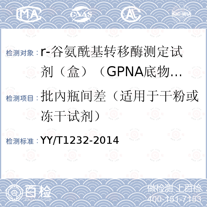 批內瓶间差（适用于干粉或冻干试剂） r-谷氨酰基转移酶测定试剂（盒）（GPNA底物法）