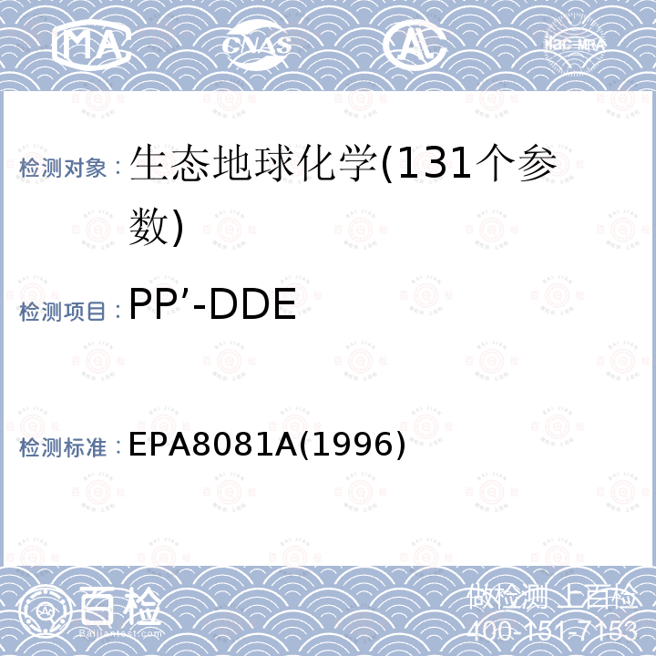PP’-DDE EPA8081A(1996) 气相色谱法测定有机氯农药