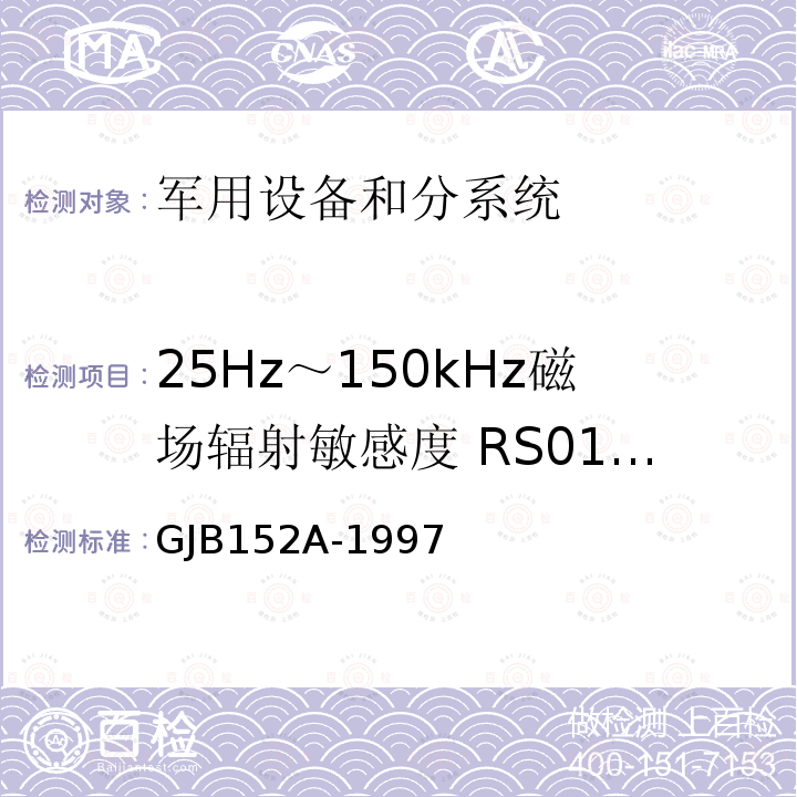 25Hz～150kHz磁场辐射敏感度 RS01/RS101 军用设备和分系统电磁发射和敏感度测量