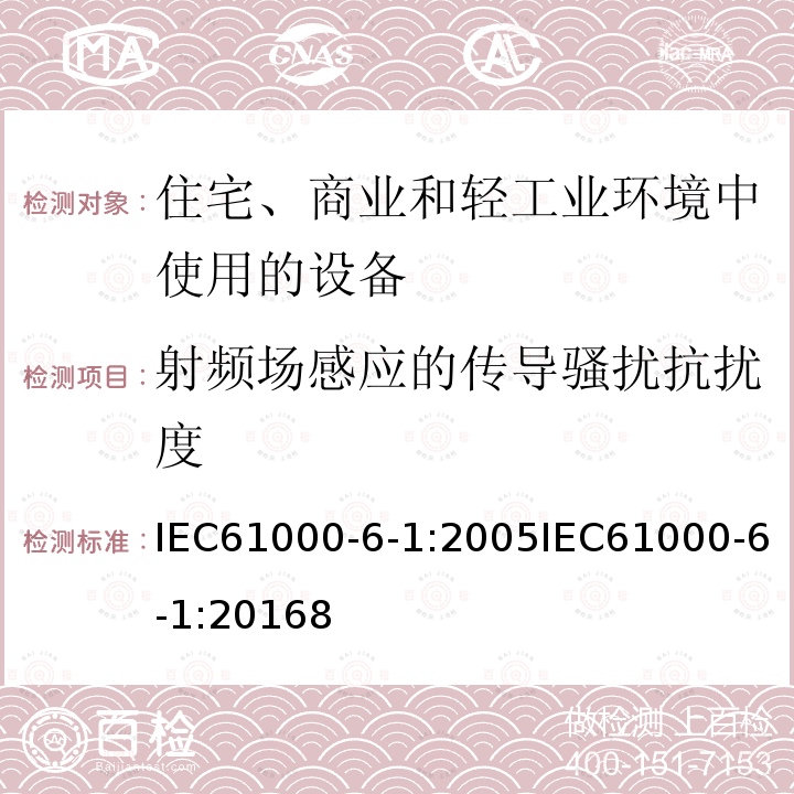 射频场感应的传导骚扰抗扰度 住宅、商业和轻工业环境中使用的设备