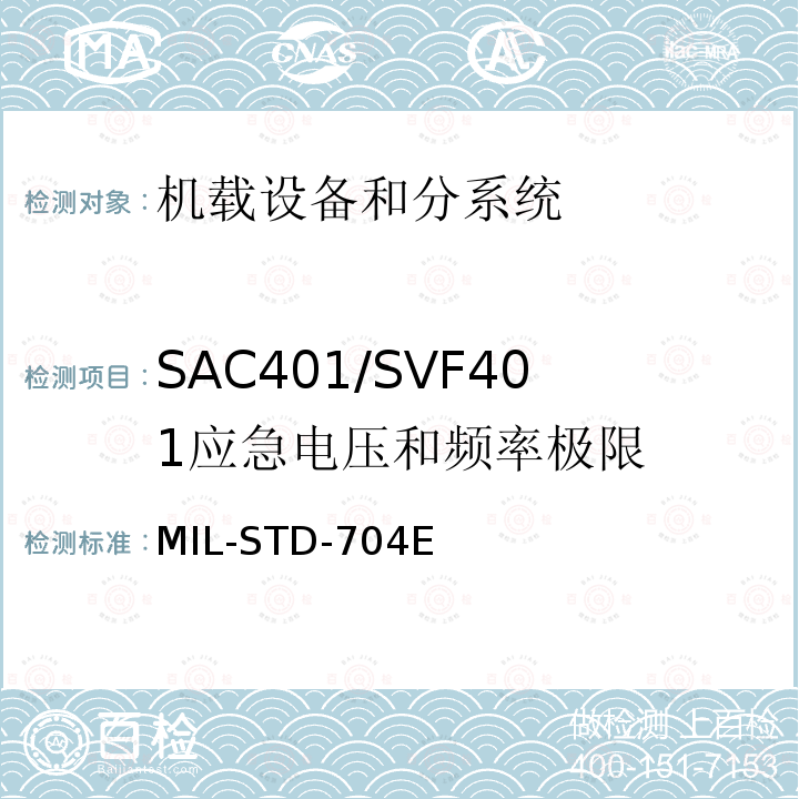SAC401/SVF401
应急电压和频率极限 飞机供电特性